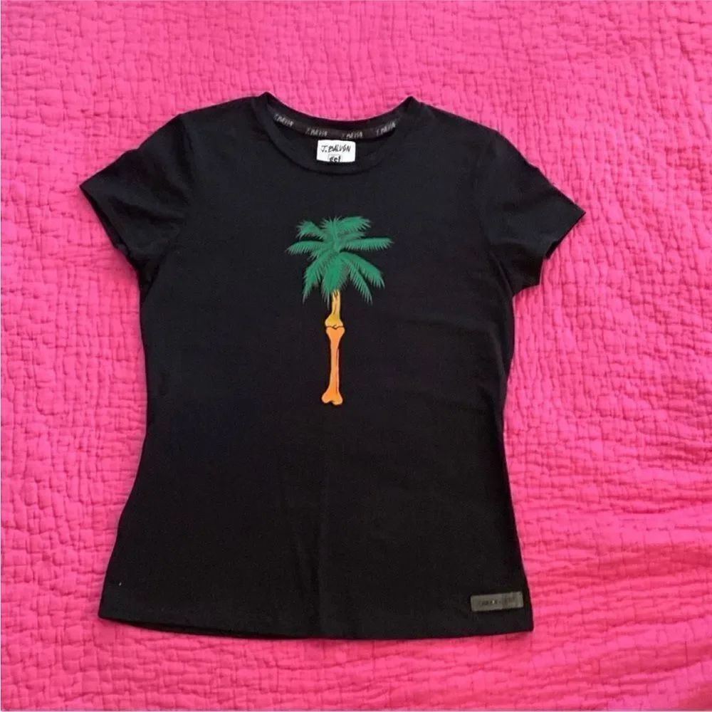 J.Balvin Black T-Shirt with Palm Tree Graphic, S